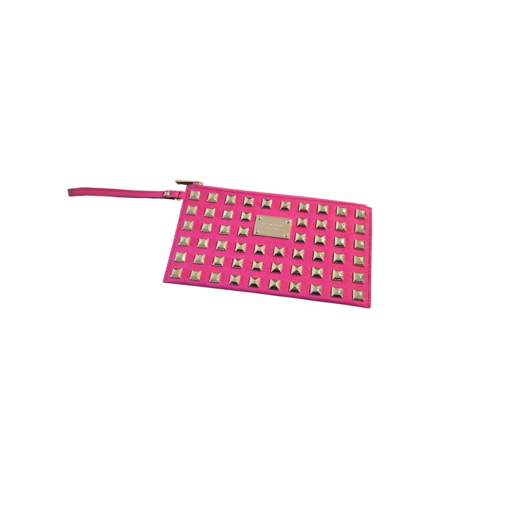 MICHAEL Michael Kors Selma Pink Saffiano Leather Studded Large Wristlet Clutch